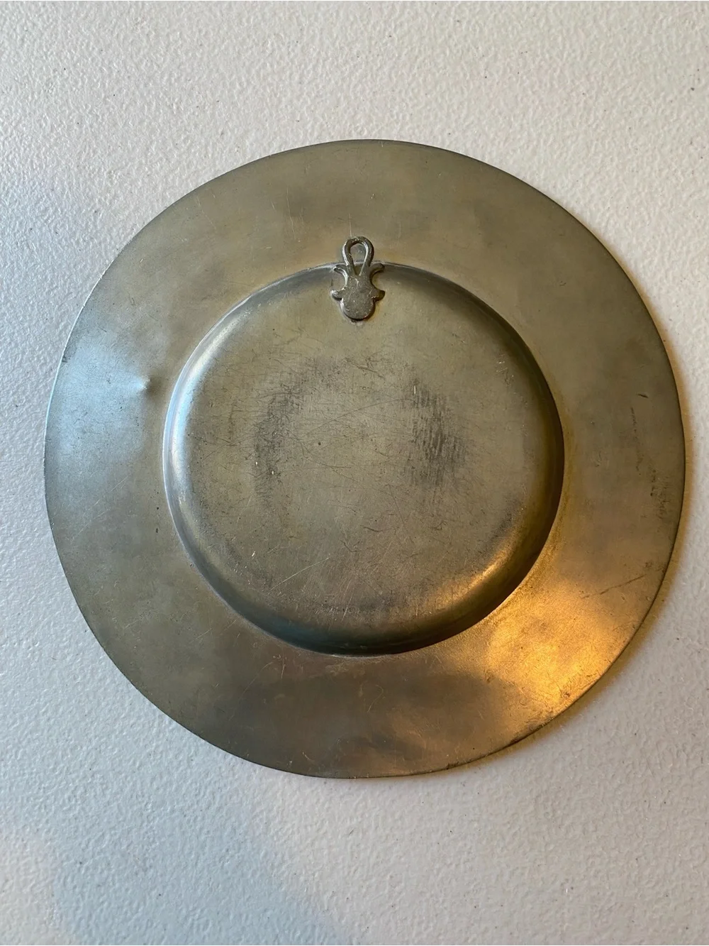 Ornate Pewter Decorative Plate with Equestrian Medallion